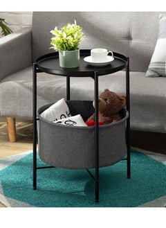 XiuWoo Nordic Style Coffee Round Sofa Side Snack End Table with Storage Basket Metal Nightstand  - Image 1