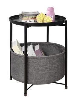 XiuWoo Nordic Style Coffee Round Sofa Side Snack End Table with Storage Basket Metal Nightstand  - Image 2
