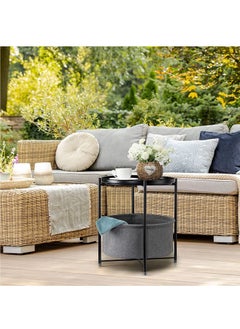 XiuWoo Nordic Style Coffee Round Sofa Side Snack End Table with Storage Basket Metal Nightstand  - Image 3
