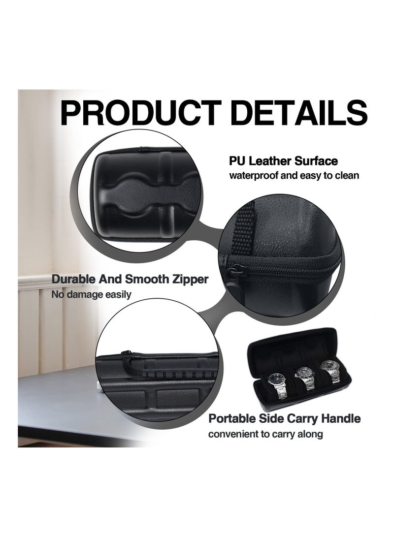 Men's PU Leather Watch Roll Travel Case - 3-Slot Organizer with Pillows, Portable Waterproof Watch Holder for Travel Gifts, Durable and Easy to Carry (1 Pack) - Image 2