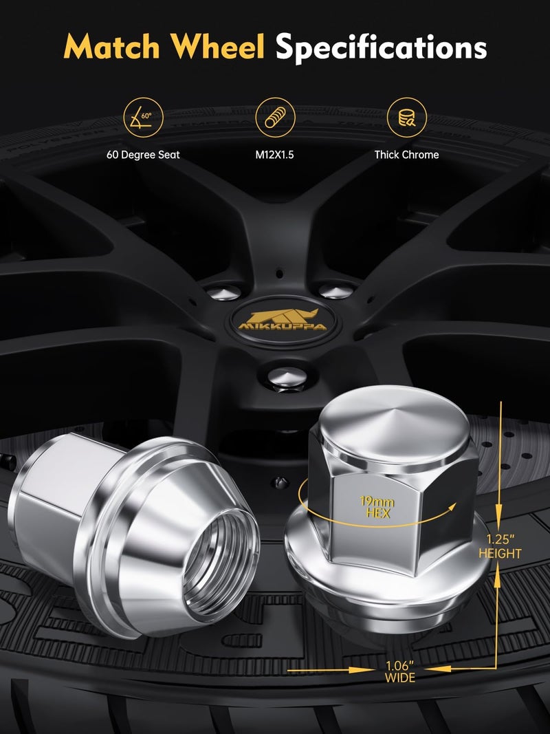 MIKKUPPA M12x1.5 OEM Wheel Lug Nuts, One-Piece Chrome Large Acorn Seat Nuts, Replacement for 2001-2024 Ford Escape, 2000-2021 Focus, 2006-2018 Fusion Factory Wheels - Image 2