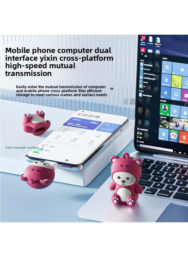 Generic U Disk Cute Cartoon Tremolo Mobile Phone Computer Dual-use 32G64G128G Office Student Car-Capacity:Blue Bichon [free Pendant + Typec Adapter]-Interface:128G  - Image 1
