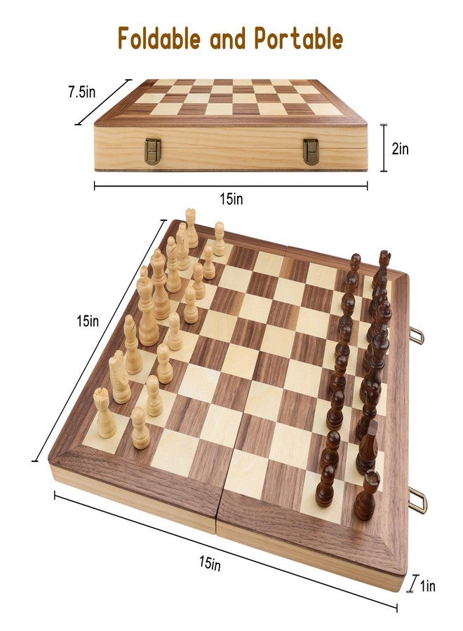 Gothink Chess Set Board Games for Adults, 15'' Handcrafted Wooden Game Board with 2 Extra Pawn Pieces & Storage Box Instructions, Folding Chess Game for Tournament Professional Beginner - Non-Magnetic - Image 3