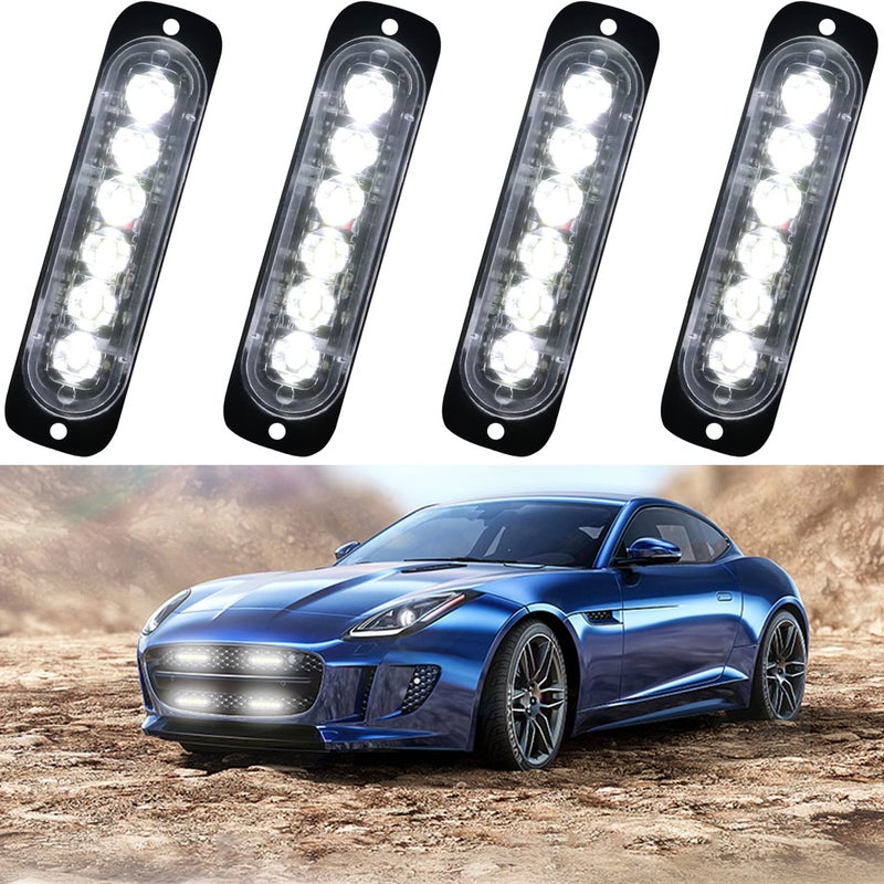 XTAUTO 6LED Car Truck Emergency Beacon Warning Hazard Flash Strobe Light White/White 4-pack - Image 1