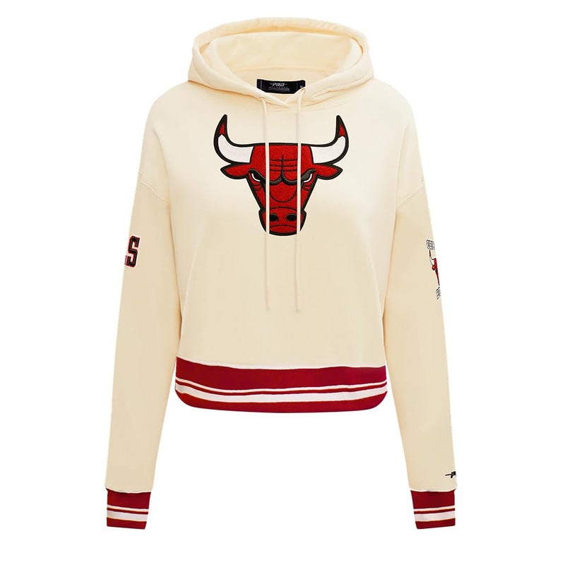 Pro Standard Womens NBA Chicago Bulls Retro Classics Cropped Pullover Hoodie Eggshell/Red M - Image 1