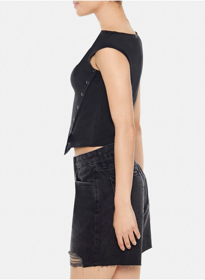 FOREVER 21 - Asymmetrical Snap-Button Top - Image 1