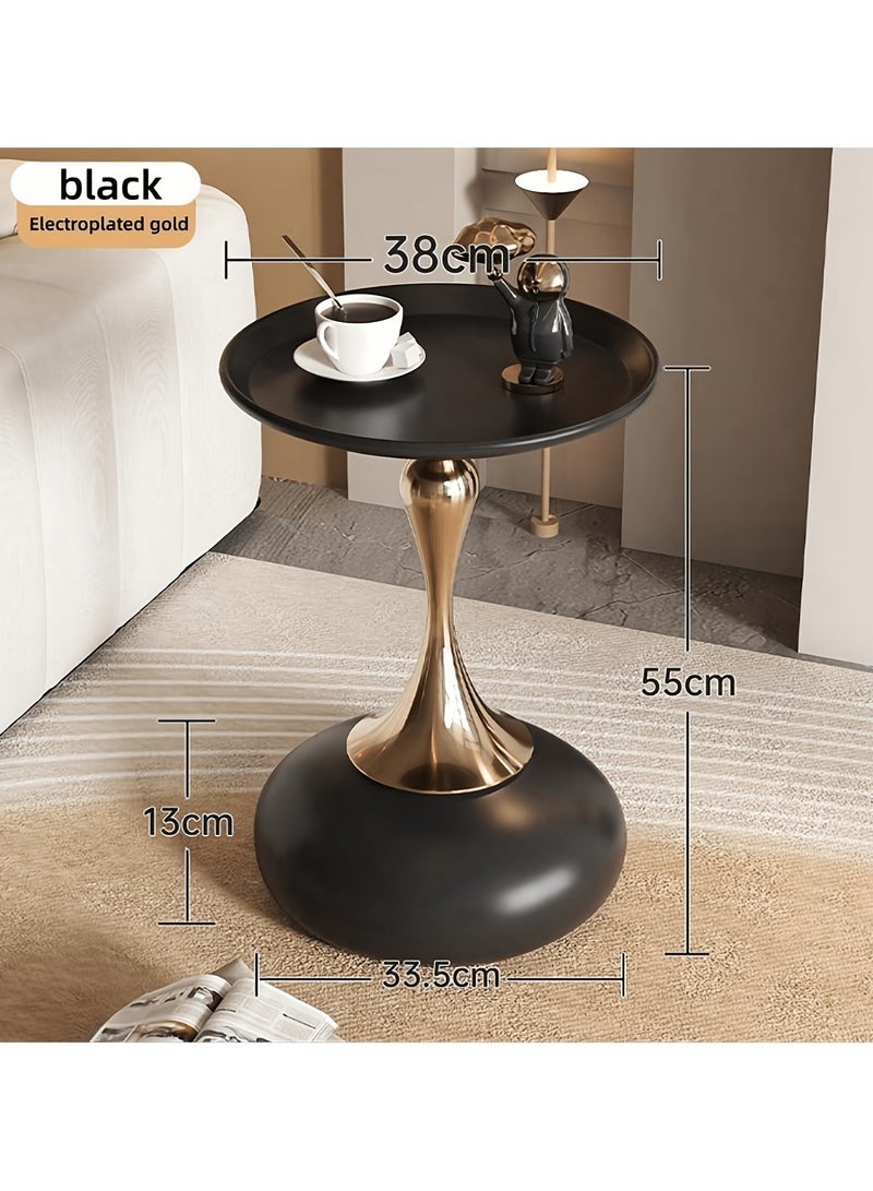 عربست 1 قطعة طاولة جانبية معدنية، طاولة جانبية مستديرة محمولة بتصميم أنيق، قاعدة معدنية قائمة بذاتها، لا تحتاج إلى بطارية (أسود) - Image 5