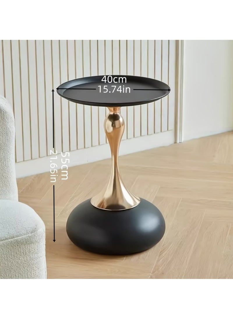 عربست 1 قطعة طاولة جانبية معدنية، طاولة جانبية مستديرة محمولة بتصميم أنيق، قاعدة معدنية قائمة بذاتها، لا تحتاج إلى بطارية (أسود) - Image 3