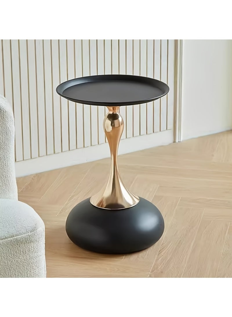 عربست 1 قطعة طاولة جانبية معدنية، طاولة جانبية مستديرة محمولة بتصميم أنيق، قاعدة معدنية قائمة بذاتها، لا تحتاج إلى بطارية (أسود) - Image 1