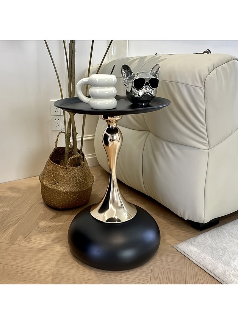 عربست 1 قطعة طاولة جانبية معدنية، طاولة جانبية مستديرة محمولة بتصميم أنيق، قاعدة معدنية قائمة بذاتها، لا تحتاج إلى بطارية (أسود) - Image 4