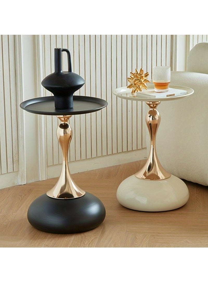 عربست 1 قطعة طاولة جانبية معدنية، طاولة جانبية مستديرة محمولة بتصميم أنيق، قاعدة معدنية قائمة بذاتها، لا تحتاج إلى بطارية (أسود) - Image 2