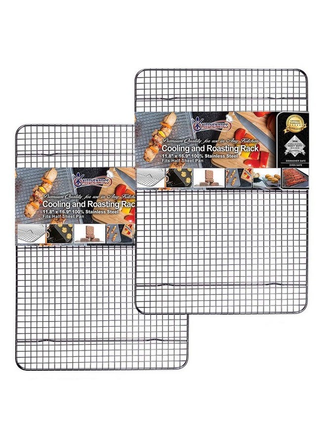KITCHENATICS KITCHENATICS Heavy Duty Half Sheet Cooling Racks, Rust Resistant Stainless Steel Baking Racks, Wire Racks Fit Half Sheet Pan, Bacon Grill Rack for Oven, Cookie Cooling Racks 11.8" x 16.9" IN, Set of 2  - Image 1
