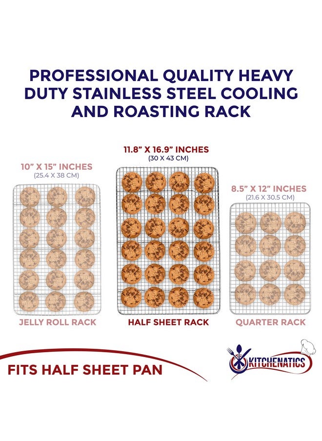 KITCHENATICS KITCHENATICS Heavy Duty Half Sheet Cooling Racks, Rust Resistant Stainless Steel Baking Racks, Wire Racks Fit Half Sheet Pan, Bacon Grill Rack for Oven, Cookie Cooling Racks 11.8" x 16.9" IN, Set of 2  - Image 2