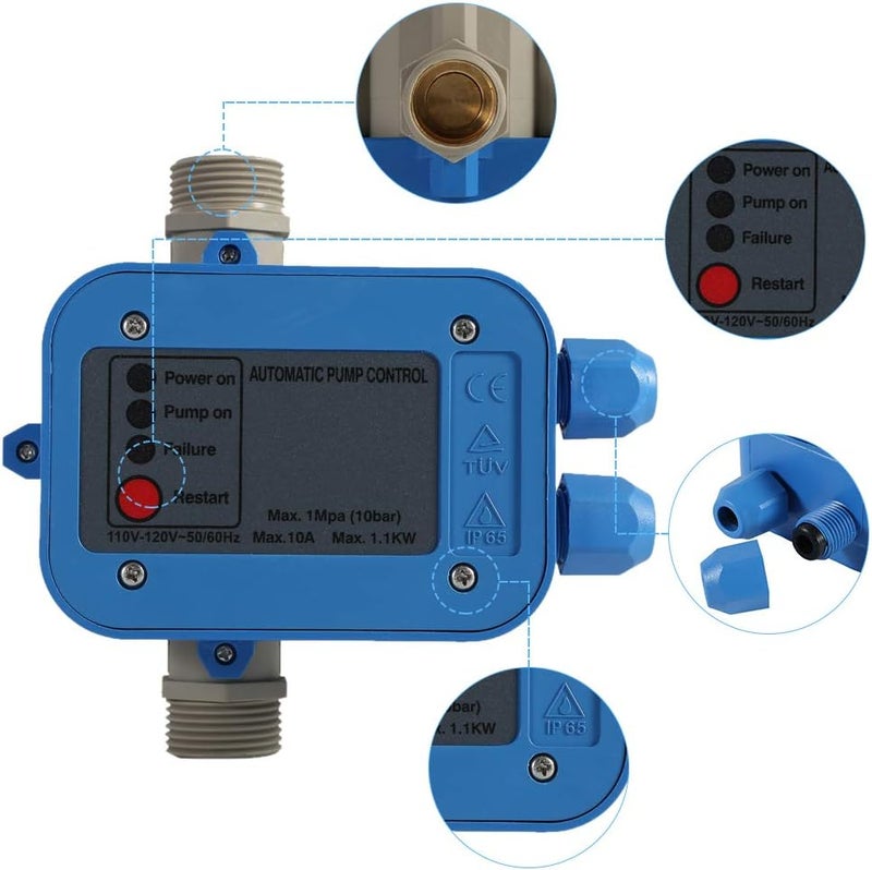 klarako Water Pump Pressure Controller, Automatical Switch Control Pump Protection Electronic Water Pump Pressure Switch for Self-priming pump, Jet Pump, Garden Pump, 110V - Image 4