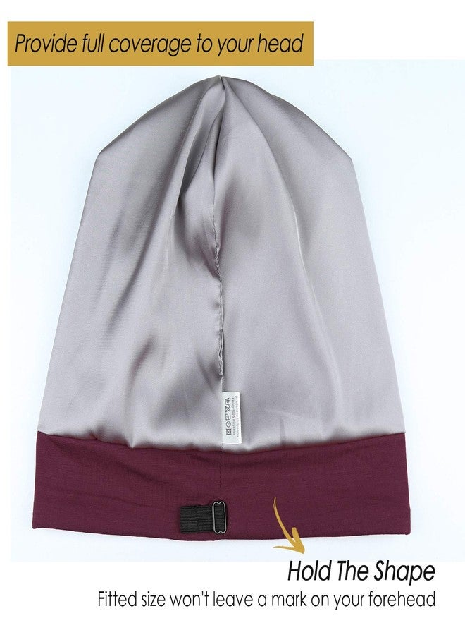 FocusCare Sleeping Cap for Curly Hair Silk Satin Lined Extra Large Dark Burgundy - Image 3