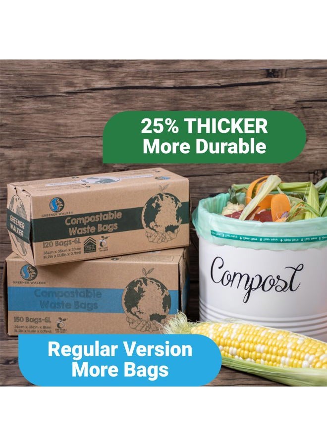 GREENER WALKER 100% Compostable Trash Bags, 1.6 Gallon-150Bags, Food Scrap Kitchen Waste Bags with EN13432 Certified - Image 3