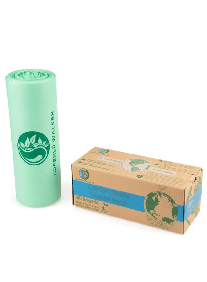 GREENER WALKER 100% Compostable Trash Bags, 1.6 Gallon-150Bags, Food Scrap Kitchen Waste Bags with EN13432 Certified - Image 4