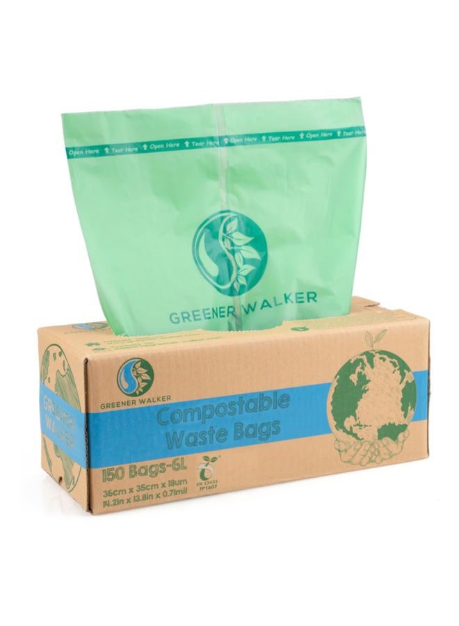 GREENER WALKER 100% Compostable Trash Bags, 1.6 Gallon-150Bags, Food Scrap Kitchen Waste Bags with EN13432 Certified - Image 1