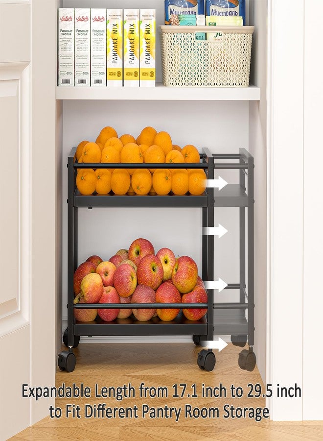 ThreeHio 1 Pack 2-Tier Expandable Pantry Floor Organizer Cart, Rolling Pantry Storage Cart with Wheel, Adjustable Can Organizer for Kitchen Pantry, Pantry Shelves and Storage Rack for Snacks, Vegetables, Black - Image 4