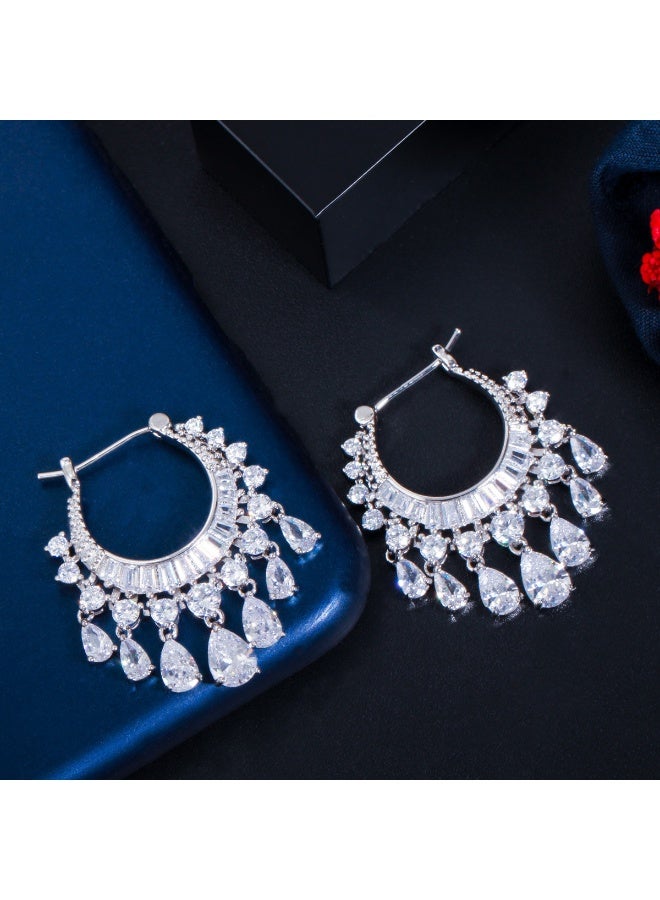 Ciara New shiny circle water droplet zircon tassel women's earrings, fashionable earrings, earrings and ear buckles - Image 1
