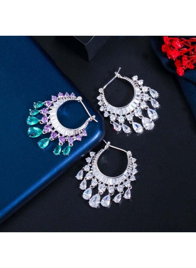 Ciara New shiny circle water droplet zircon tassel women's earrings, fashionable earrings, earrings and ear buckles - Image 3