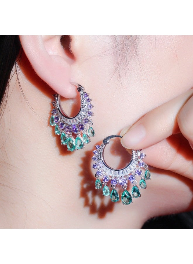 Ciara New shiny circle water droplet zircon tassel women's earrings, fashionable earrings, earrings and ear buckles - Image 5