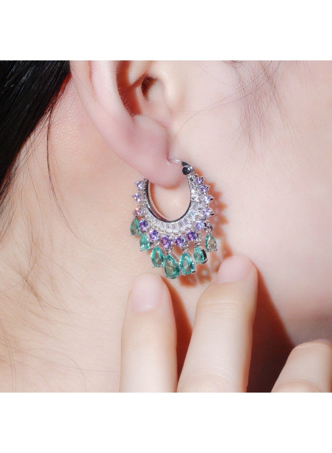 Ciara New shiny circle water droplet zircon tassel women's earrings, fashionable earrings, earrings and ear buckles - Image 4