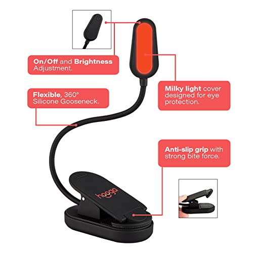 Hooga Red Book Light, Clip On 625nm LED Light for Reading in Bed, No Blue Light, Eye Care, Gift for Students, Kids, Travel, Nursing, Studying - Image 2