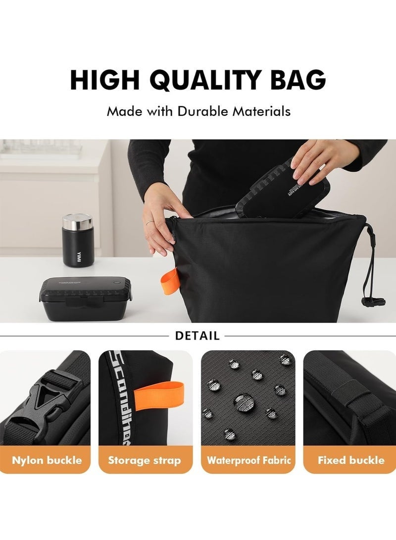 Arabest حقيبة غداء للنساء والرجال البالغين، حقائب غداء قابلة لإعادة الاستخدام بسعة عالية، حاويات طعام غداء صغيرة مقاومة للتسرب، صندوق غداء للعمل والسفر والأنشطة الخارجية ونزهات المدرسة، مقاس واحد (أسود) - Image 3