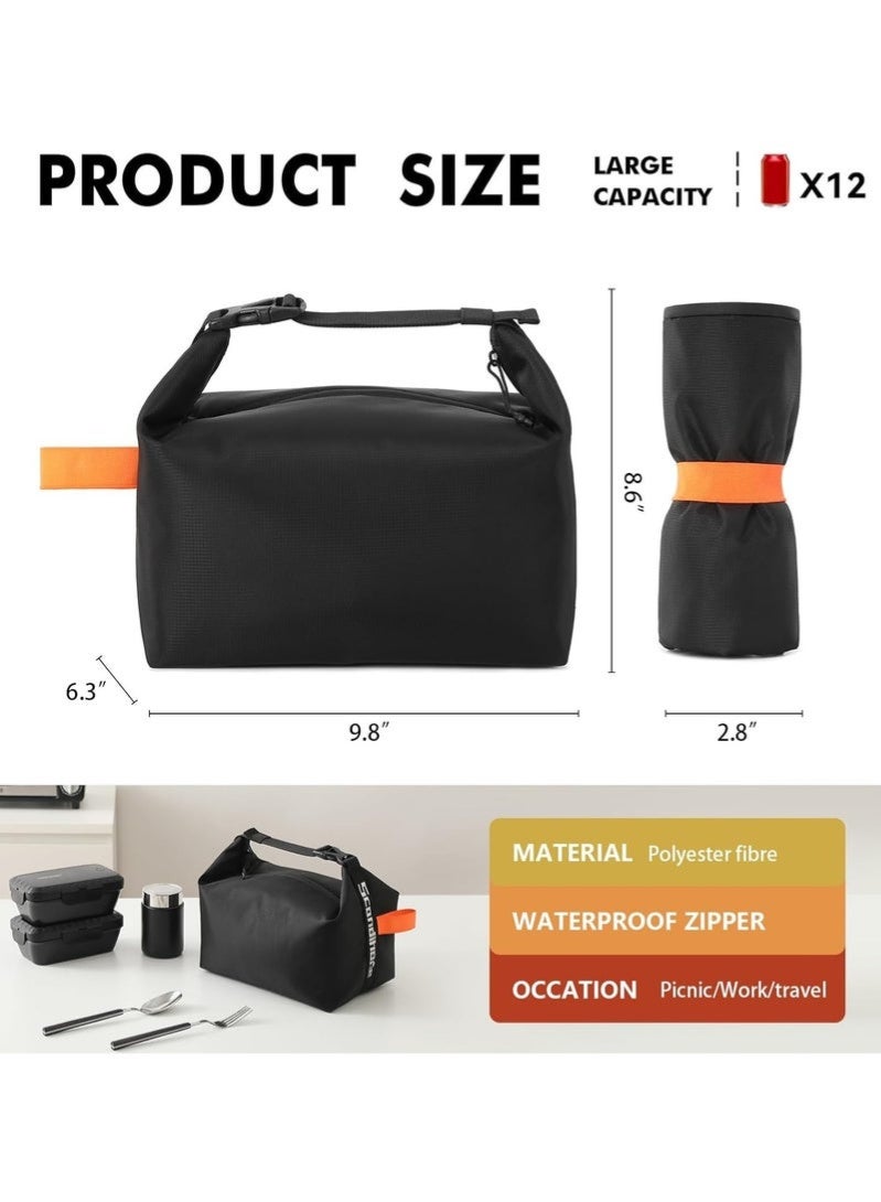 Arabest حقيبة غداء للنساء والرجال البالغين، حقائب غداء قابلة لإعادة الاستخدام بسعة عالية، حاويات طعام غداء صغيرة مقاومة للتسرب، صندوق غداء للعمل والسفر والأنشطة الخارجية ونزهات المدرسة، مقاس واحد (أسود) - Image 2