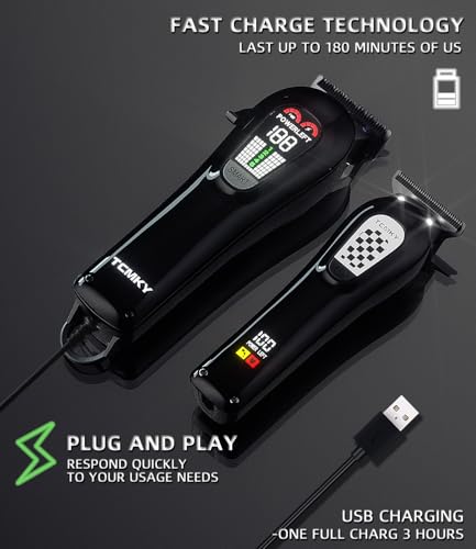 TCMKY Hair Clippers Professional Cordless for Men, Barber Clippers for Hair Cutting Kit, Wireless LCD Display Hair Trimmers Set, Rechargeable Haircut Machine for Family (Black) - Image 3