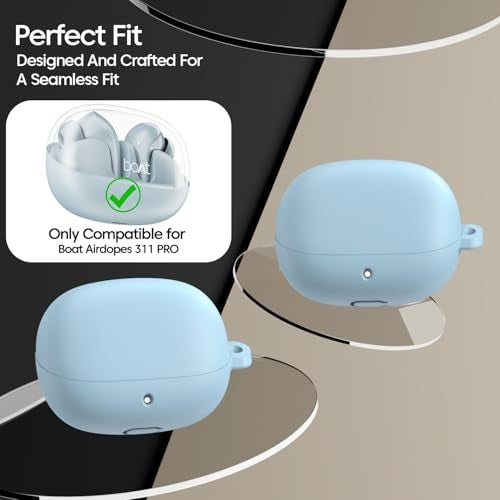Sounce Soft Silicone Protective Case Cover, Boat Airdopes 311 Pro/Airdopes Plus 311 (2025 Launch) Shockproof, Scratch-Resistant, Dustproof Earbuds Case with Keychain Clip for Easy Portability (Blue) - Image 2