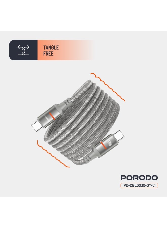 porodo Type-C to Type-C Cable 60W 1.2m / Magnetic Braided Wire / Universal Compatibility / Sync & Fast Charging / Secure and Stable Connection / Durable Reliable Tangle Free Cable - Grey  - Image 4