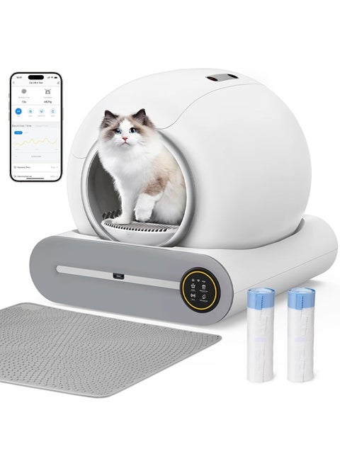 Automatic Cat Litter Box Self Cleaning, Smart Self-Cleaning Cat Litter Box with 65L Litter Box + 9L Covered Trash Can Large Capacity for Multiple Cats, Odor Control, APP Control, Detachable & Washable