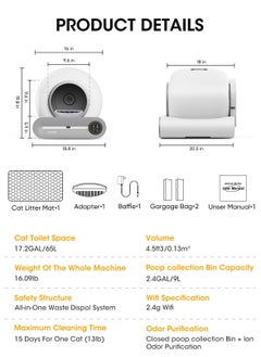 Automatic Cat Litter Box Self Cleaning, Smart Self-Cleaning Cat Litter Box with 65L Litter Box + 9L Covered Trash Can Large Capacity for Multiple Cats, Odor Control, APP Control, Detachable & Washable - pzsku/Z6BE375404641EF5E6742Z/45/_/1733736876/7fc02c48-f52d-4fca-80c7-b2a599c3e602