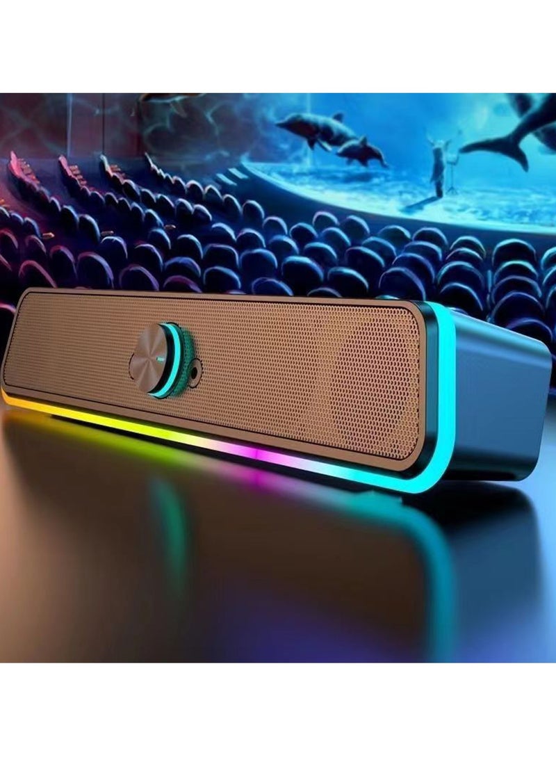لياوسيسي - مكبرات صوت كمبيوتر ومكبر صوت مع مصباح RGB LED ووصلة Aux مقاس 3.5 مم للألعاب والتلفزيون وسطح المكتب والكمبيوتر المحمول سماعة شاشة - Image 1