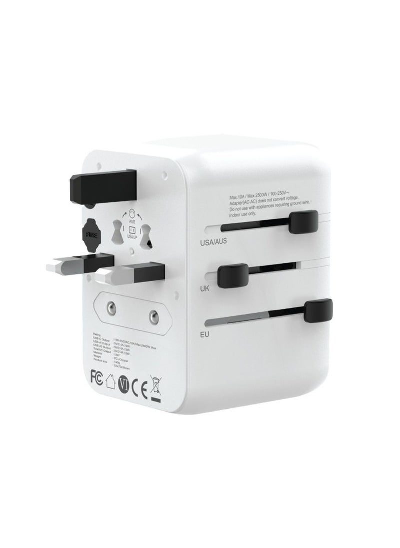 GREEN LION 12W Universal Travel Adapter / UK/AU/EU/US Pin / Multi Ports / Travel Friendly / Super Compact / Short Circuit Protection / Overheat Protection / Innovative Design / Lightweight -White  - Image 2