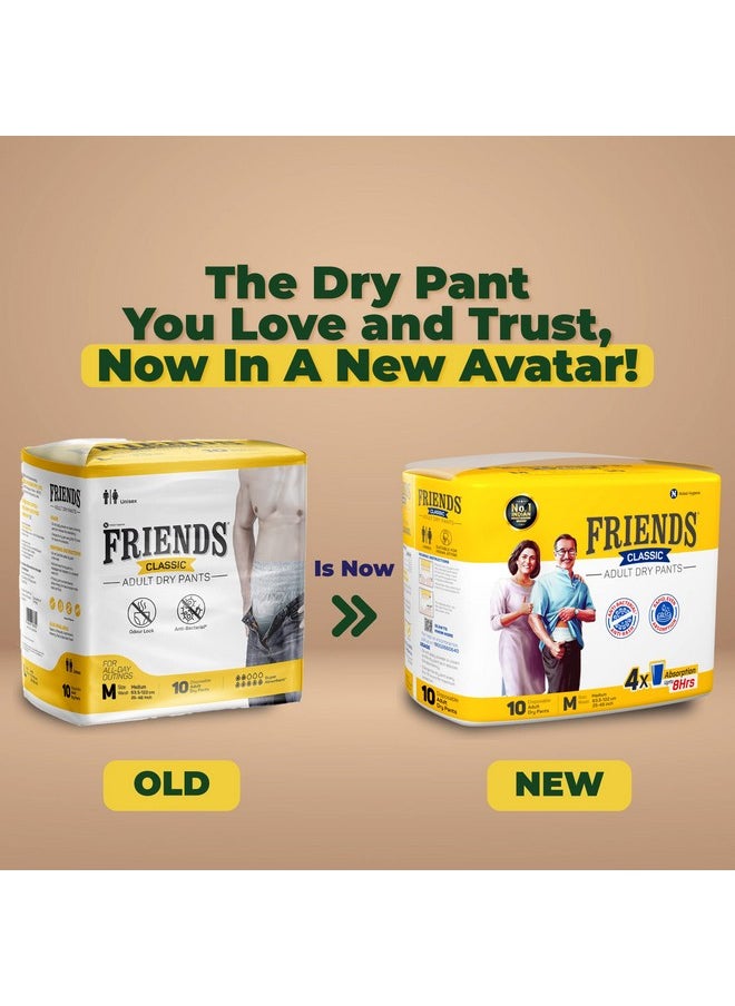 Friends Classic Adult Diapers Pants Style - 10 Count (Medium) with odour lock and Anti-Bacterial Absorbent Core- Waist Size 25-48 inch ; 63.5-122cm - pzsku/Z6BE3999E39C364D3AC37Z/45/_/1738306074/57ba3ae0-964f-4da4-8fd0-8324deacf7c9