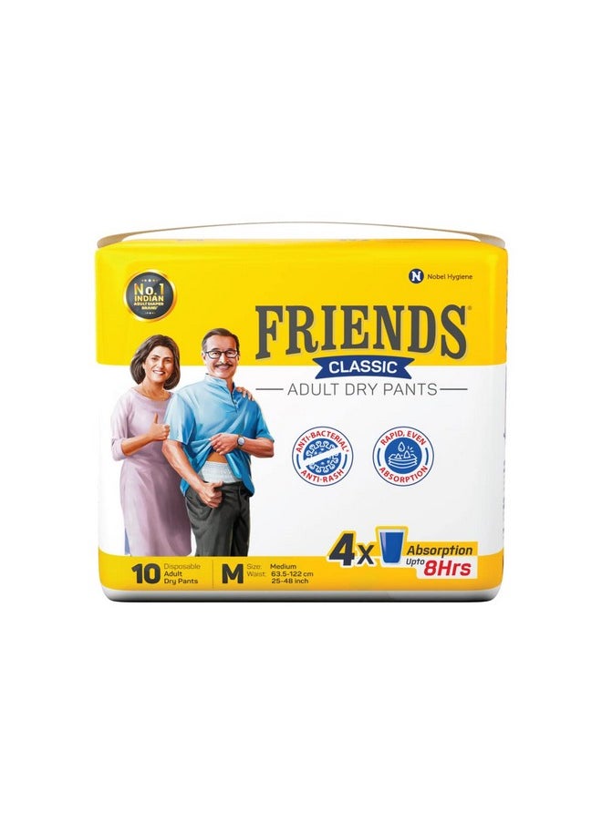 Friends Classic Adult Diapers Pants Style - 10 Count (Medium) with odour lock and Anti-Bacterial Absorbent Core- Waist Size 25-48 inch ; 63.5-122cm - pzsku/Z6BE3999E39C364D3AC37Z/45/_/1738306088/bf6f8b26-0901-4b61-818c-9a27b6019103