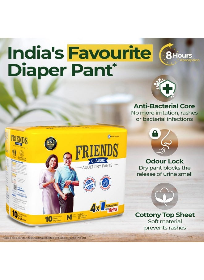 Friends Classic Adult Diapers Pants Style - 10 Count (Medium) with odour lock and Anti-Bacterial Absorbent Core- Waist Size 25-48 inch ; 63.5-122cm - pzsku/Z6BE3999E39C364D3AC37Z/45/_/1738306099/cbf6d77d-e806-45a8-a095-57c531fb928c