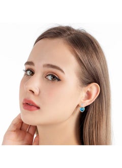 EVEVIC Heart Earrings For Women Austrian Crystal Halo Heart Earrings Drop Stud Earrings 14K Gold Plated Hypoallergenic Anniversary Valentines Day Jewelry Gift For Her (Bermuda Blue)  - Image 2