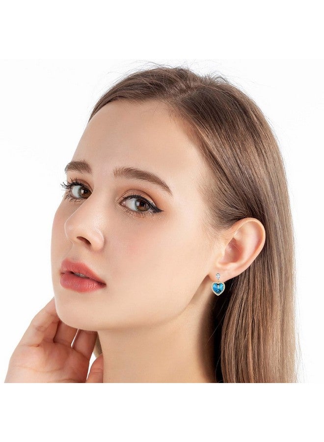 إيفيفك أقراط على شكل قلب للنساء أقراط على شكل قلب من الكريستال النمساوي مطلية بالذهب عيار 14 قيراطًا مضادة للحساسية مجوهرات مناسبة للذكرى السنوية وعيد الحب هدية لها (أزرق برمودا) - Image 2