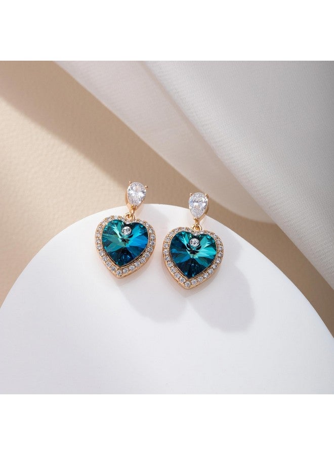 إيفيفك أقراط على شكل قلب للنساء أقراط على شكل قلب من الكريستال النمساوي مطلية بالذهب عيار 14 قيراطًا مضادة للحساسية مجوهرات مناسبة للذكرى السنوية وعيد الحب هدية لها (أزرق برمودا) - Image 4