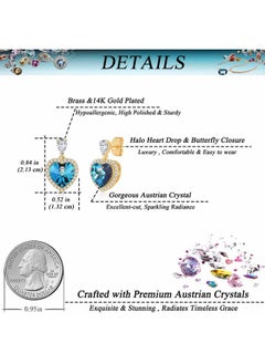 EVEVIC Heart Earrings For Women Austrian Crystal Halo Heart Earrings Drop Stud Earrings 14K Gold Plated Hypoallergenic Anniversary Valentines Day Jewelry Gift For Her (Bermuda Blue)  - Image 5