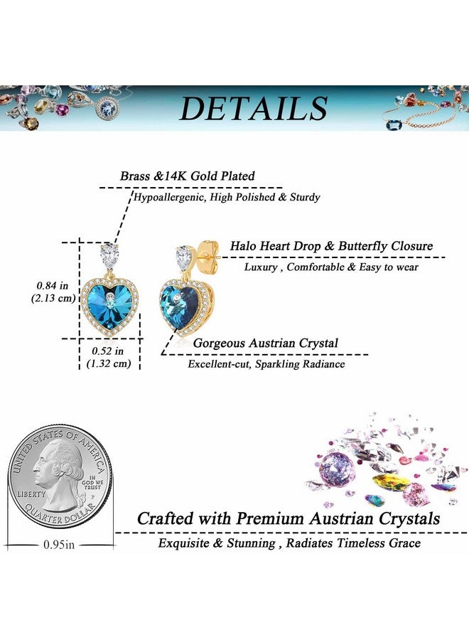 إيفيفك أقراط على شكل قلب للنساء أقراط على شكل قلب من الكريستال النمساوي مطلية بالذهب عيار 14 قيراطًا مضادة للحساسية مجوهرات مناسبة للذكرى السنوية وعيد الحب هدية لها (أزرق برمودا) - Image 5