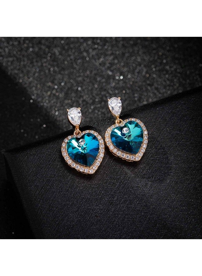 إيفيفك أقراط على شكل قلب للنساء أقراط على شكل قلب من الكريستال النمساوي مطلية بالذهب عيار 14 قيراطًا مضادة للحساسية مجوهرات مناسبة للذكرى السنوية وعيد الحب هدية لها (أزرق برمودا) - Image 3