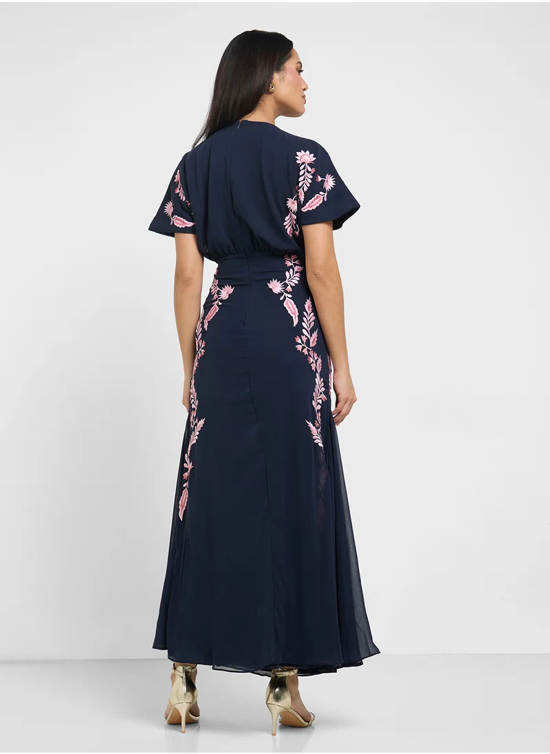 فروك اند فرل Embellished Flared Sleeve V-Neck Maxi Dress