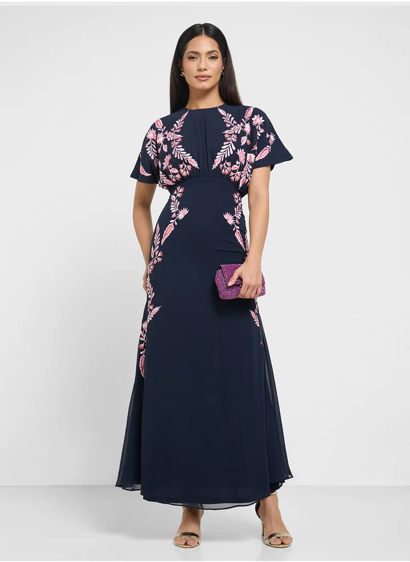 فروك اند فرل Embellished Flared Sleeve V-Neck Maxi Dress