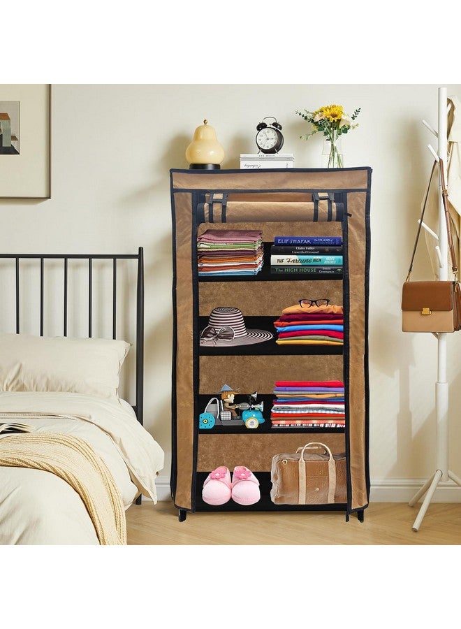 ROBMOB 6 Layer Collapsible Wardrobe Clothes Storage Rack Quick Wardrobe Maximize Your Space with Style for Multipurpose Use, Foldable, Collapsible Fabric Organizer (Beige, Metal) - Image 2