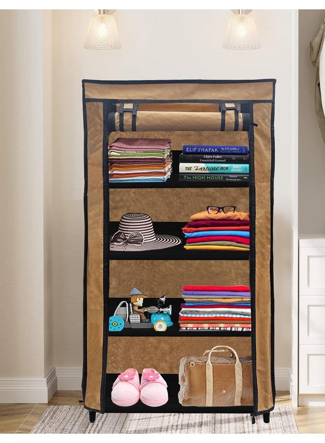 ROBMOB 6 Layer Collapsible Wardrobe Clothes Storage Rack Quick Wardrobe Maximize Your Space with Style for Multipurpose Use, Foldable, Collapsible Fabric Organizer (Beige, Metal) - Image 1